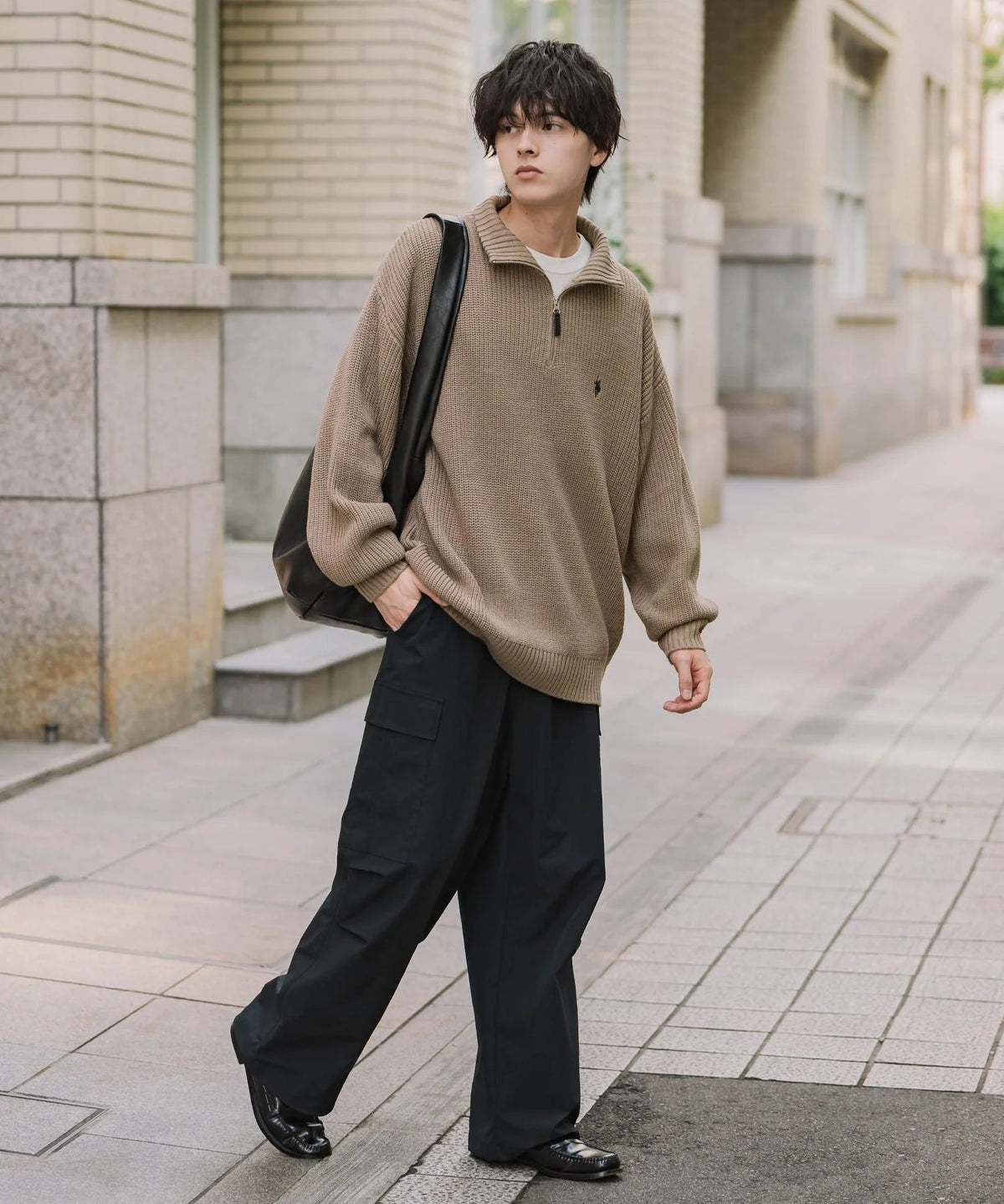 U.S. POLO ASSN. / 寬鬆畦編刺繡 半拉鍊針織衫(日本聯名限定)