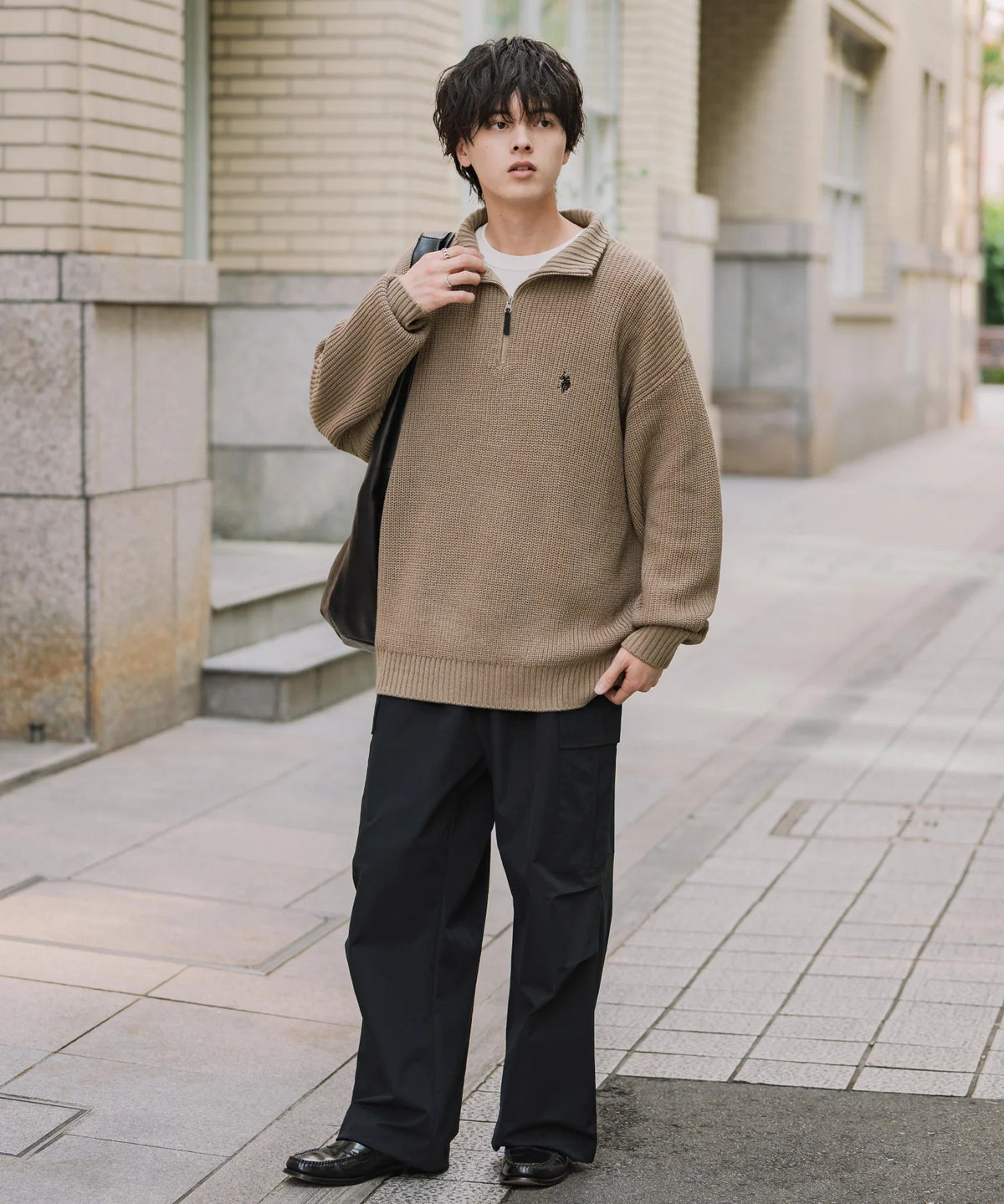 U.S. POLO ASSN. / 寬鬆畦編刺繡 半拉鍊針織衫(日本聯名限定)