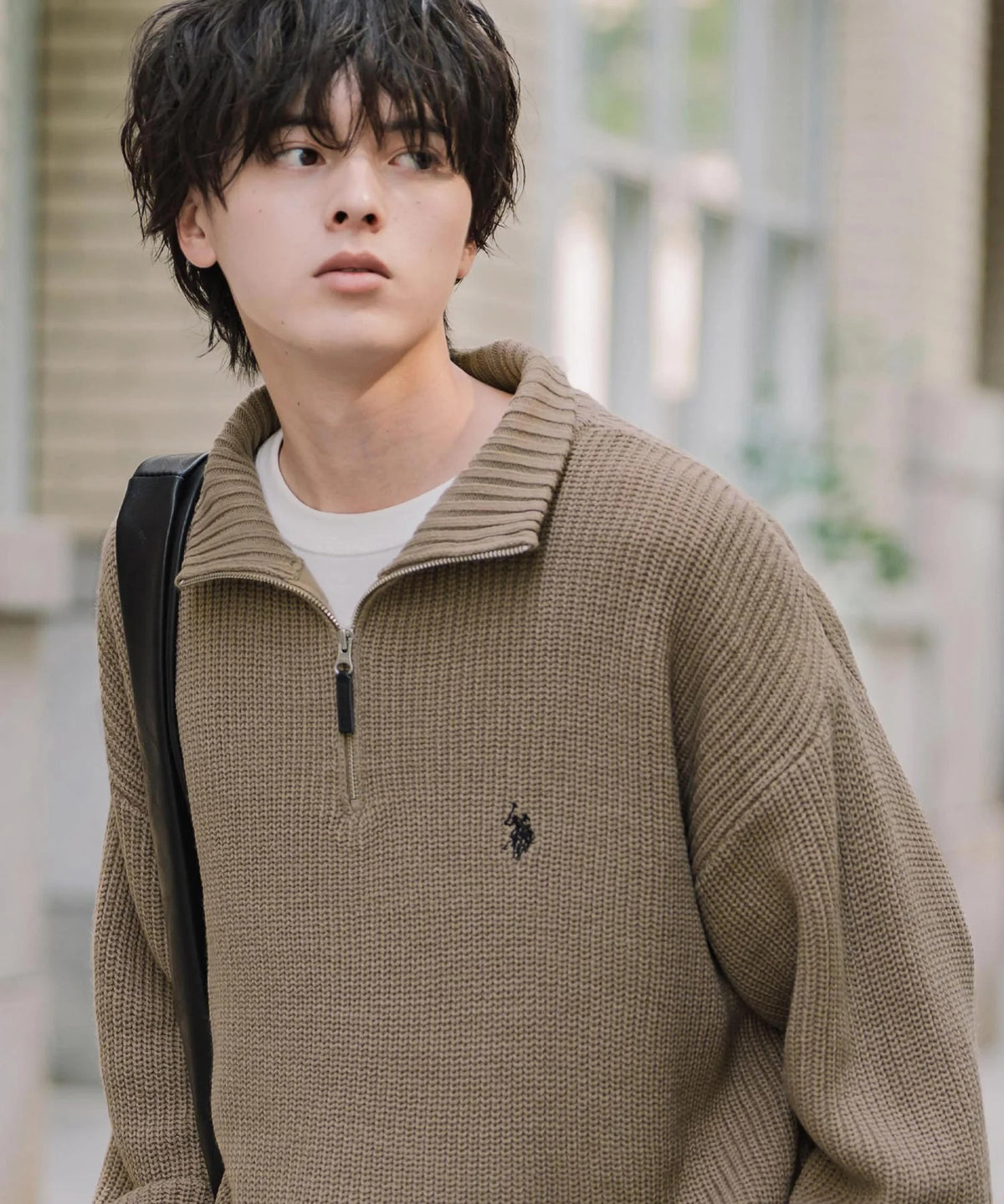 U.S. POLO ASSN. / 寬鬆畦編刺繡 半拉鍊針織衫(日本聯名限定)