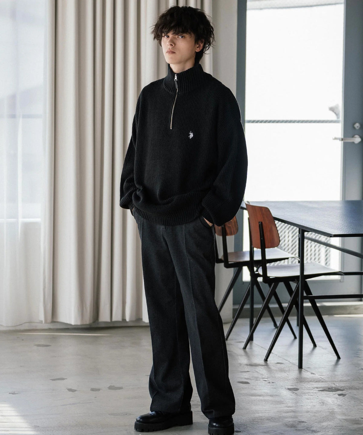 U.S. POLO ASSN. / 寬鬆畦編刺繡 半拉鍊針織衫(日本聯名限定)