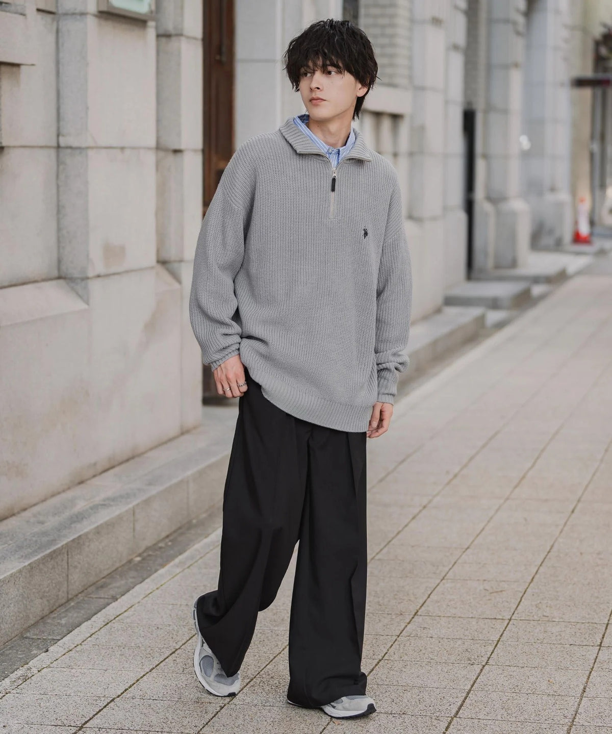 U.S. POLO ASSN. / 寬鬆畦編刺繡 半拉鍊針織衫(日本聯名限定)