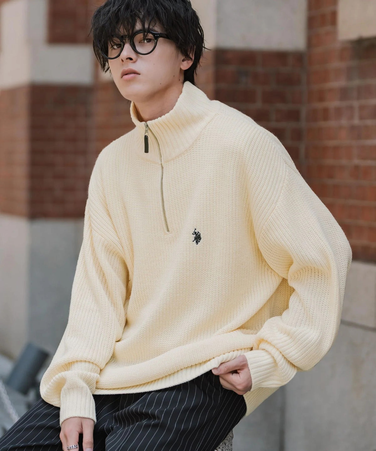 U.S. POLO ASSN. / 寬鬆畦編刺繡 半拉鍊針織衫(日本聯名限定)
