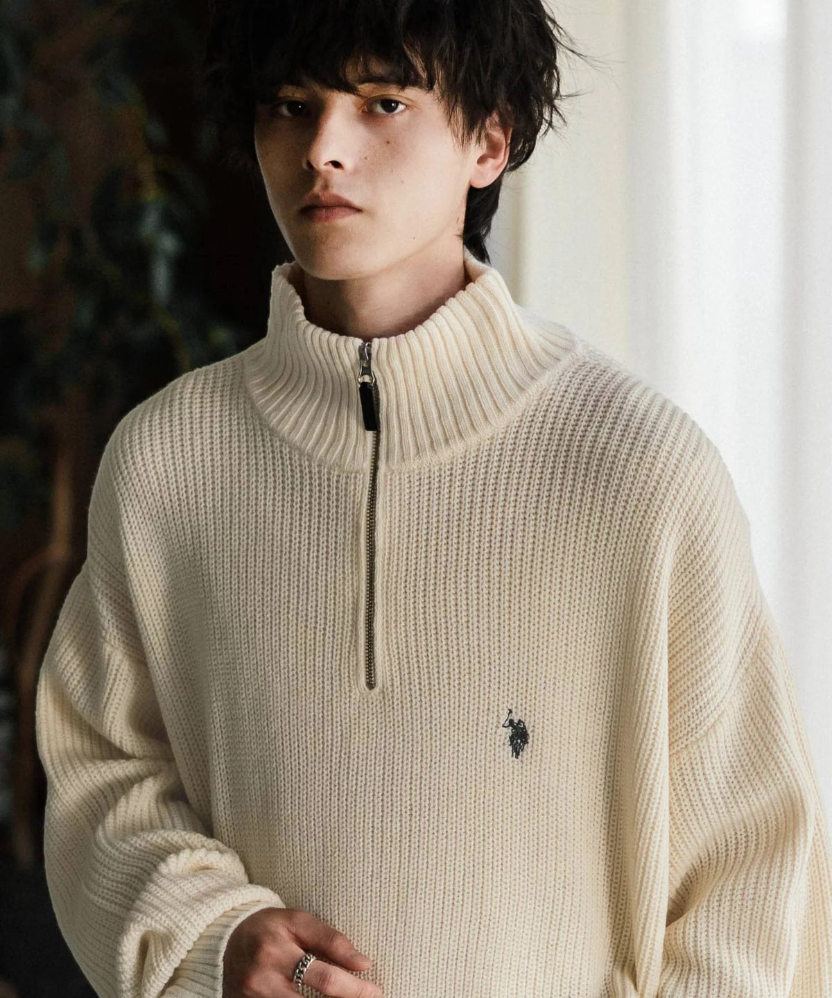 U.S. POLO ASSN. / 寬鬆畦編刺繡 半拉鍊針織衫(日本聯名限定)