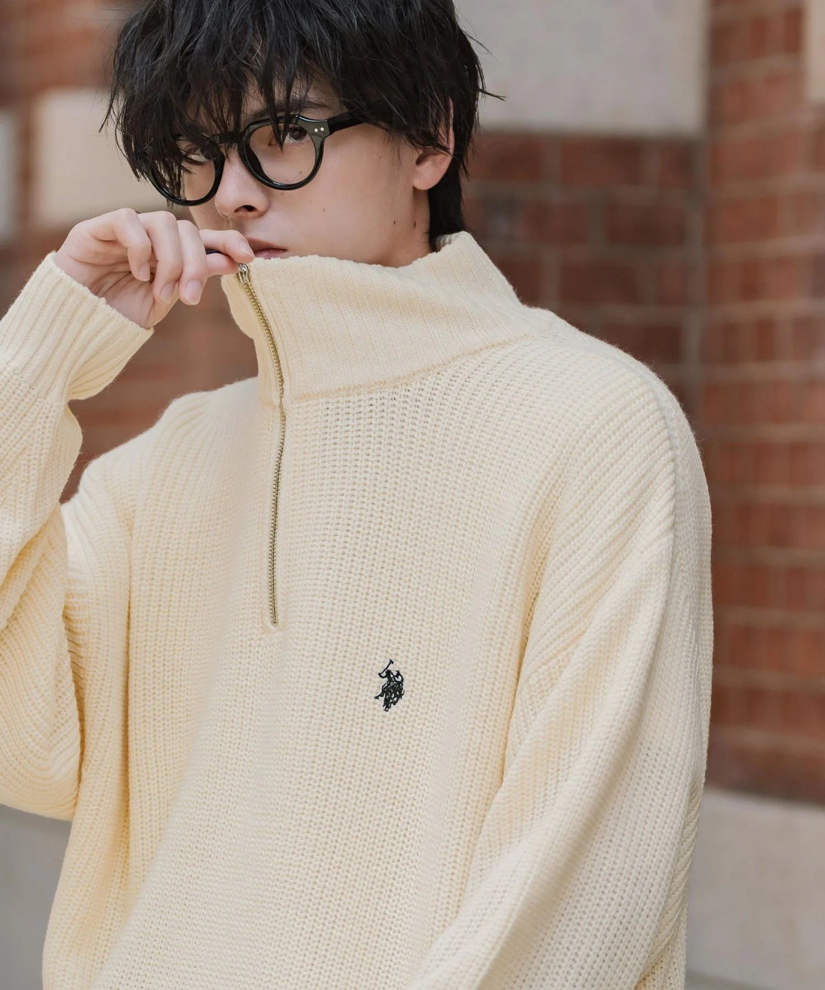 U.S. POLO ASSN. / 寬鬆畦編刺繡 半拉鍊針織衫(日本聯名限定)