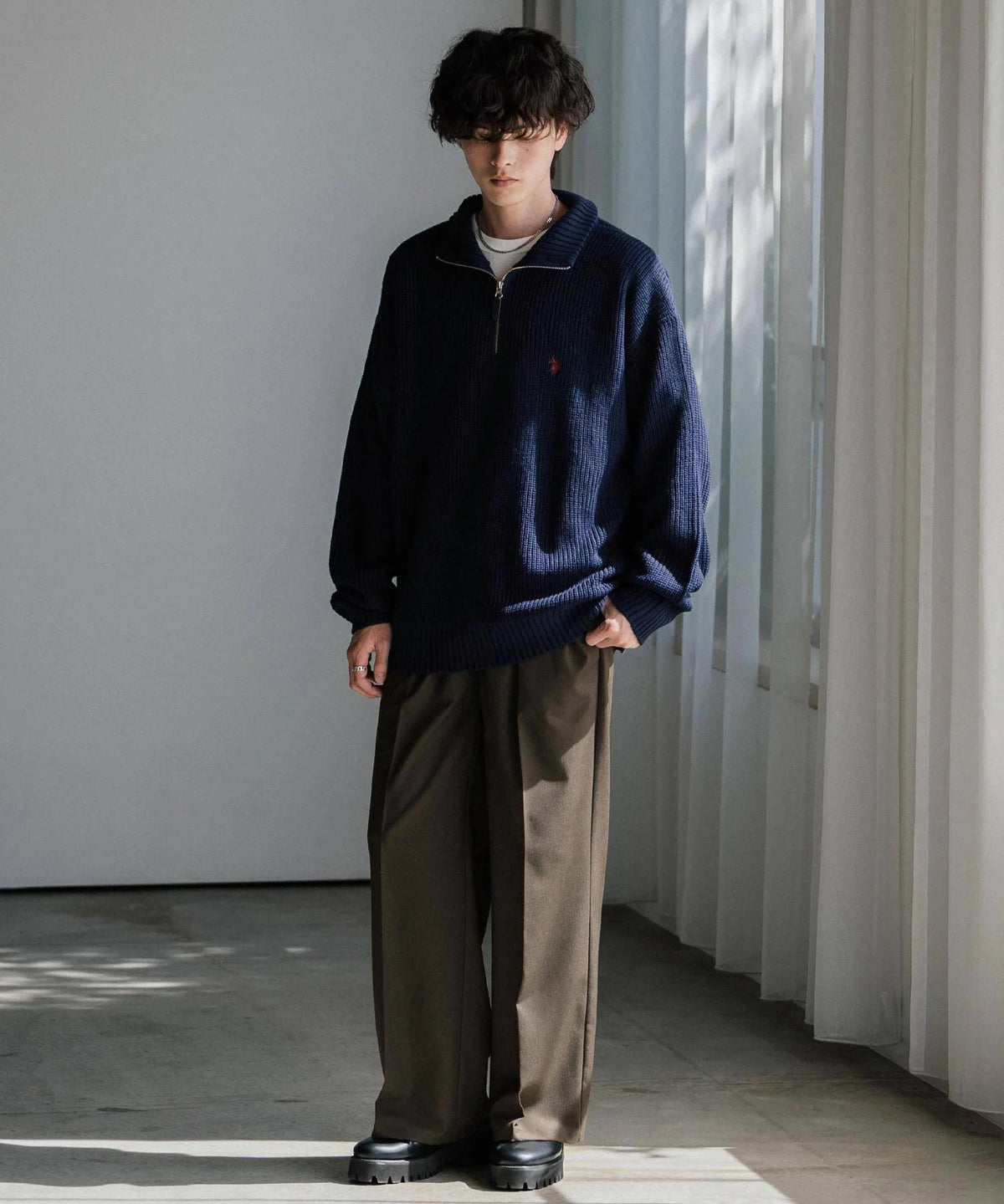 U.S. POLO ASSN. / 寬鬆畦編刺繡 半拉鍊針織衫(日本聯名限定)