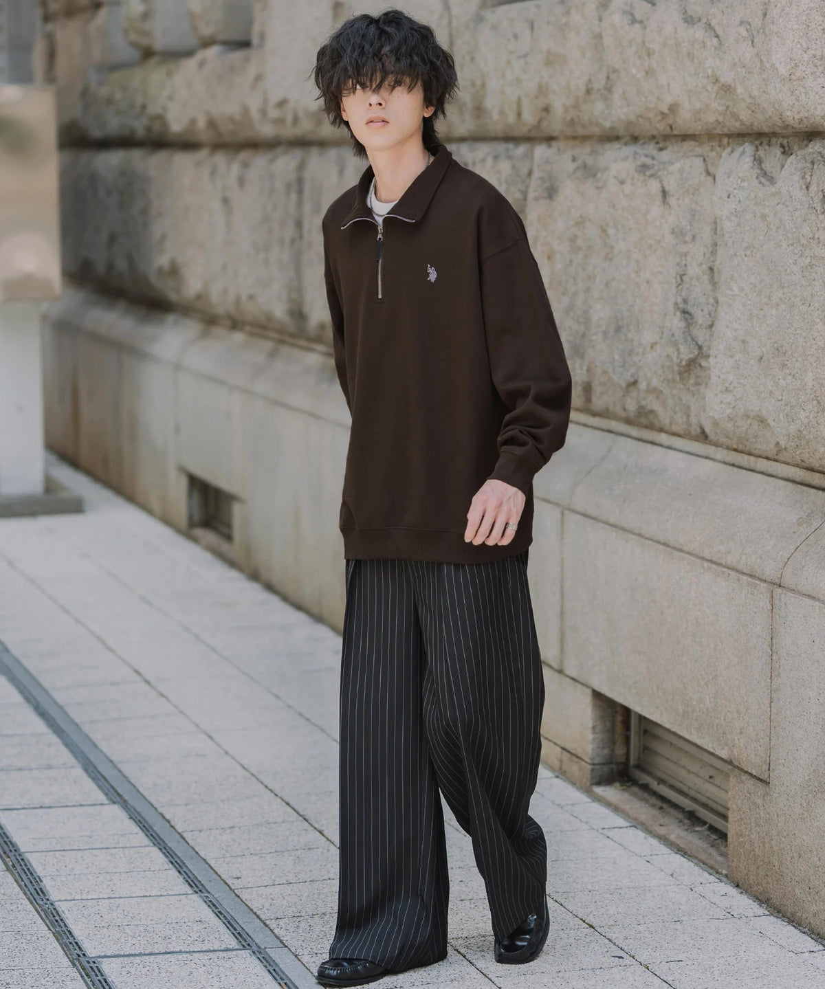 U.S. POLO ASSN. / 寬鬆 刷毛刺繡 半拉鍊開襟衫(日本聯名限定)