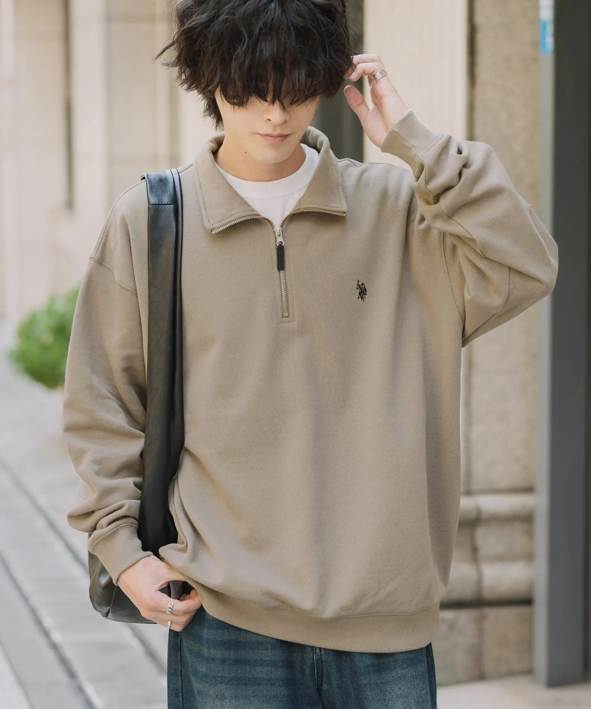 U.S. POLO ASSN. / 寬鬆 刷毛刺繡 半拉鍊開襟衫(日本聯名限定)