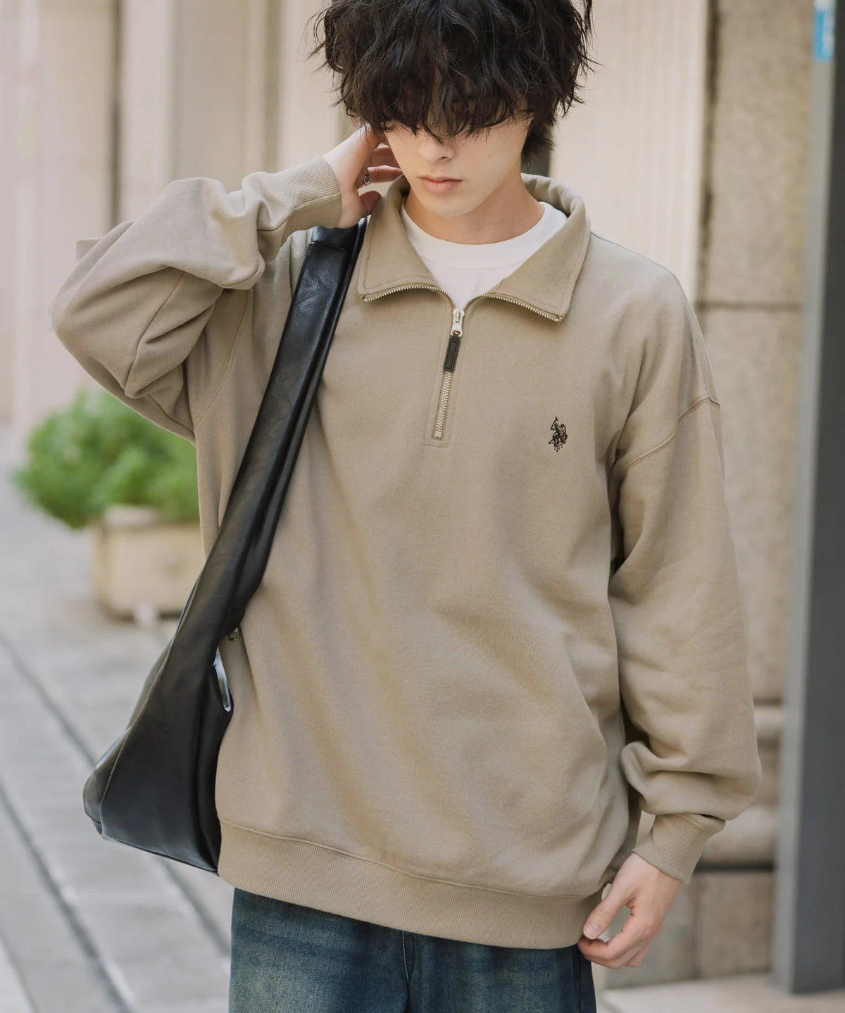 U.S. POLO ASSN. / 寬鬆 刷毛刺繡 半拉鍊開襟衫(日本聯名限定)