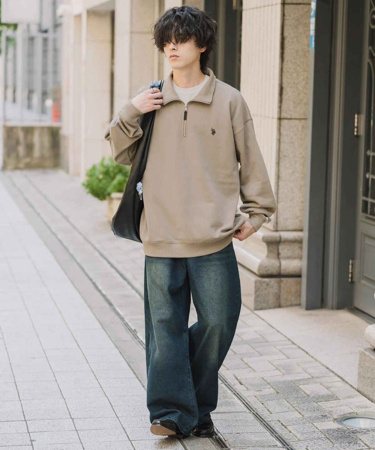 U.S. POLO ASSN. / 寬鬆 刷毛刺繡 半拉鍊開襟衫(日本聯名限定)