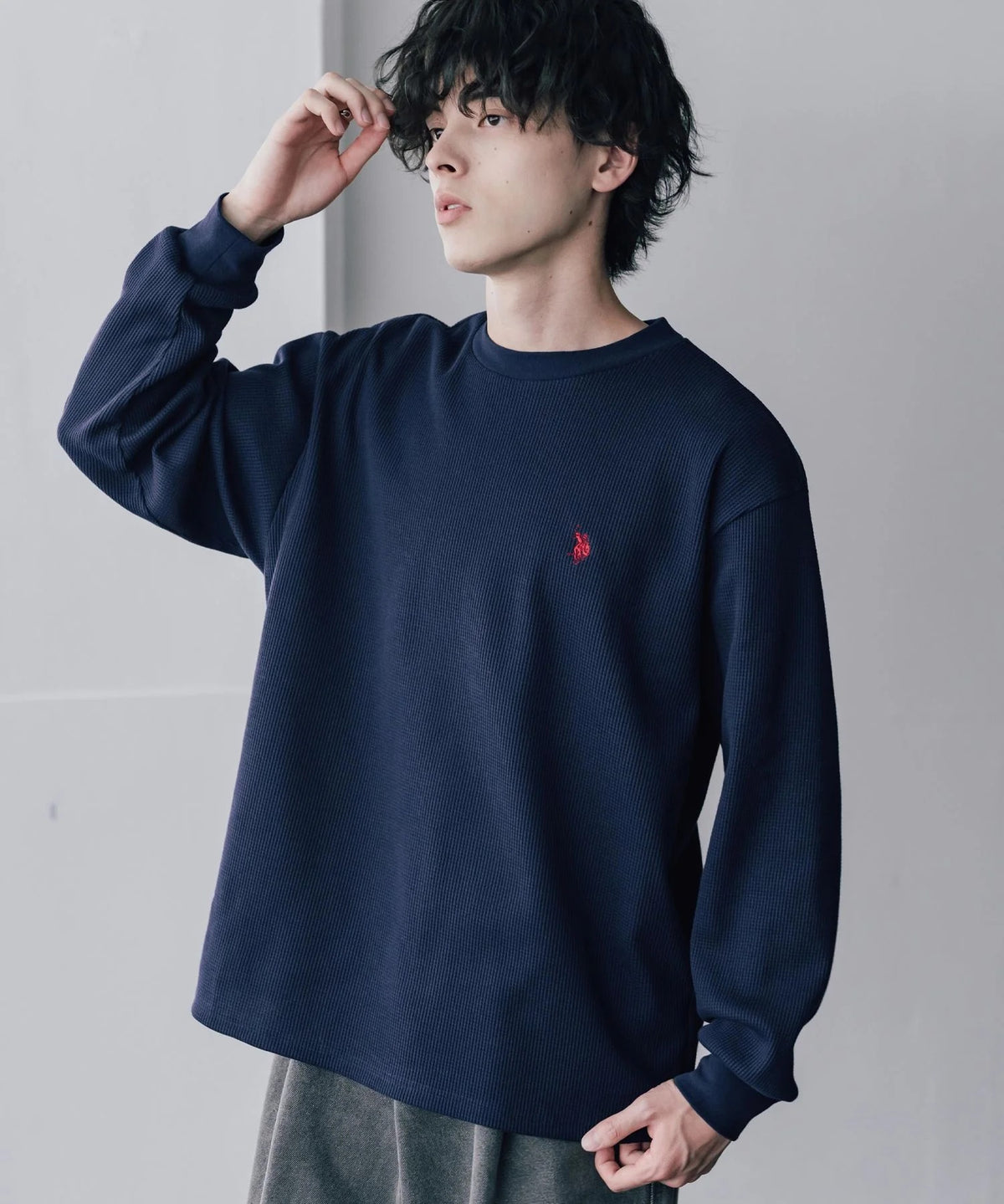 U.S. POLO ASSN. / 刺繡格紋圓領長袖T恤(日本聯名限定)
