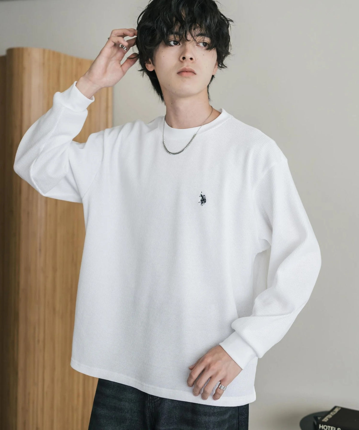 U.S. POLO ASSN. / 刺繡格紋圓領長袖T恤(日本聯名限定)