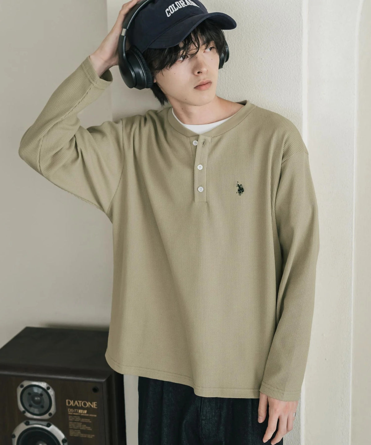 U.S. POLO ASSN. / 刺繡格紋 亨利領長袖T恤(日本聯名限定)