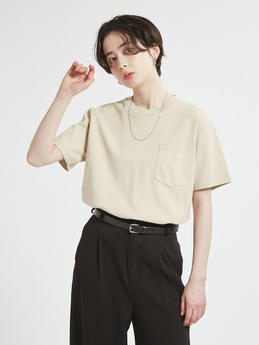 BARBOUR / 胸口刺繡口袋羅馬布 短袖T恤(日本限定/女裝)