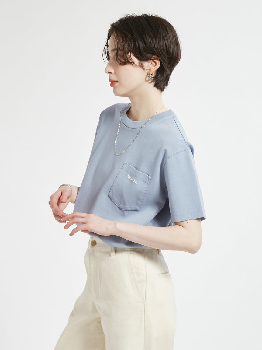 BARBOUR / 胸口刺繡口袋羅馬布 短袖T恤(日本限定/女裝)