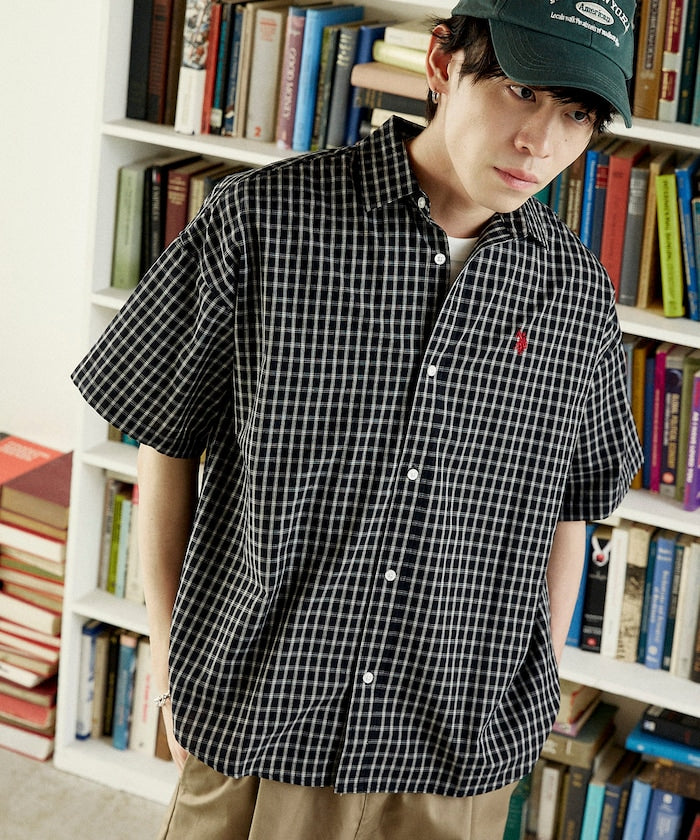 U.S. POLO ASSN. / 刺繡格紋 短袖襯衫