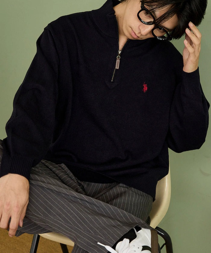 U.S. POLO ASSN. × PUBLUX / 刺繡半拉鍊針織衫(日本聯名限定)