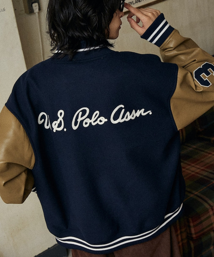 U.S. POLO ASSN. / 合成皮革拼接經典棒球外套