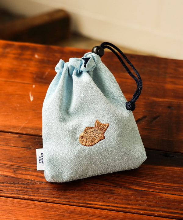 BEAMS JAPAN / 和菓子刺繡縮緬束口袋
