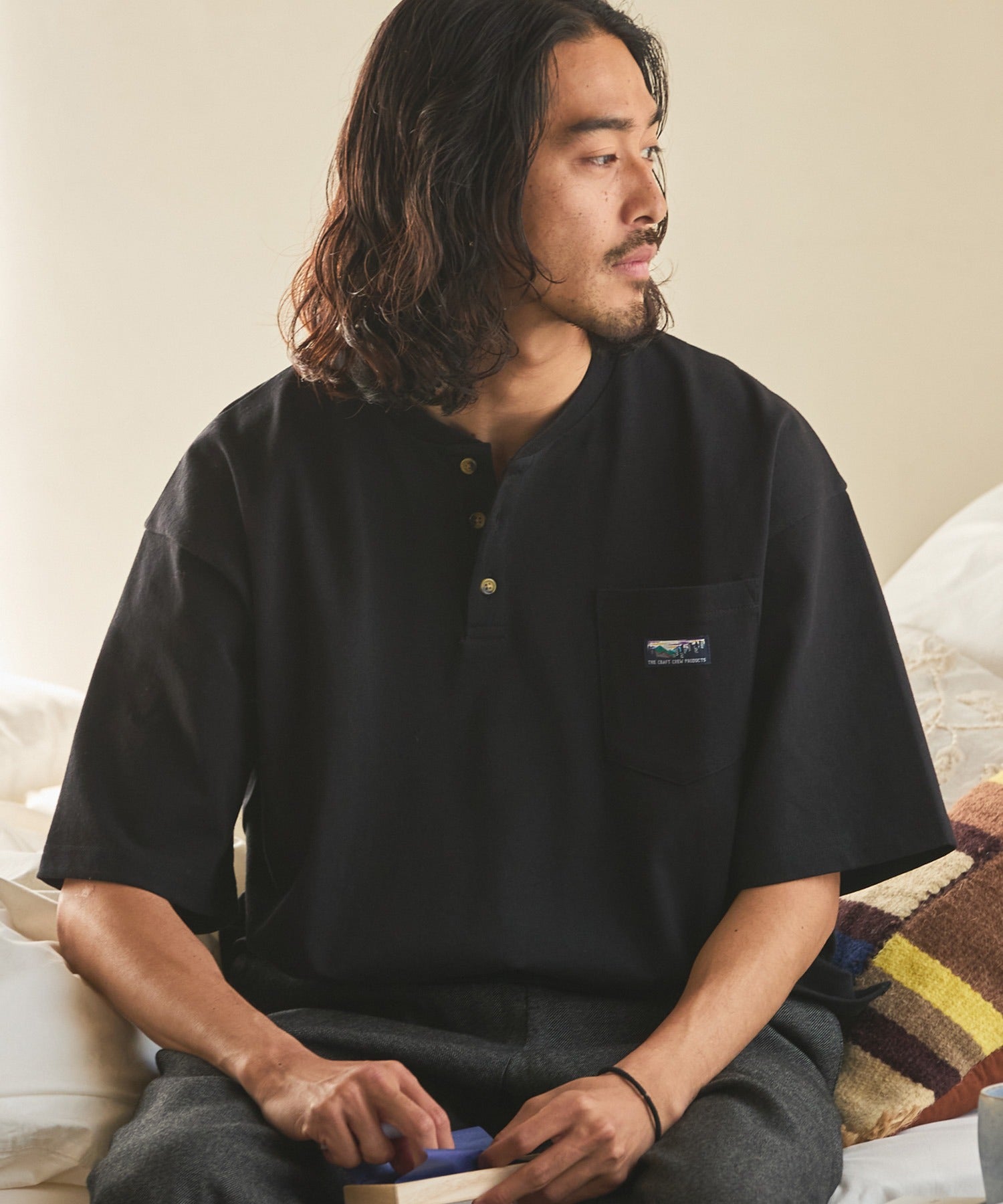 THE CRAFT CREW PRODUCTS / 抗菌防臭 重磅棉質 亨利領 短袖T恤