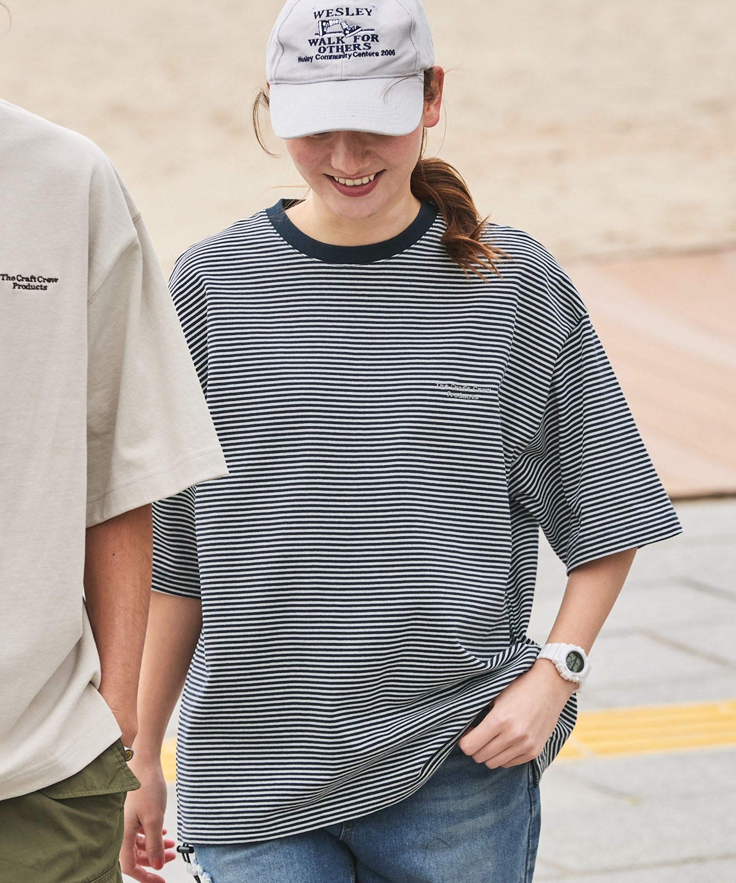 THE CRAFT CREW PRODUCTS / 抽繩設計 條紋短袖T恤