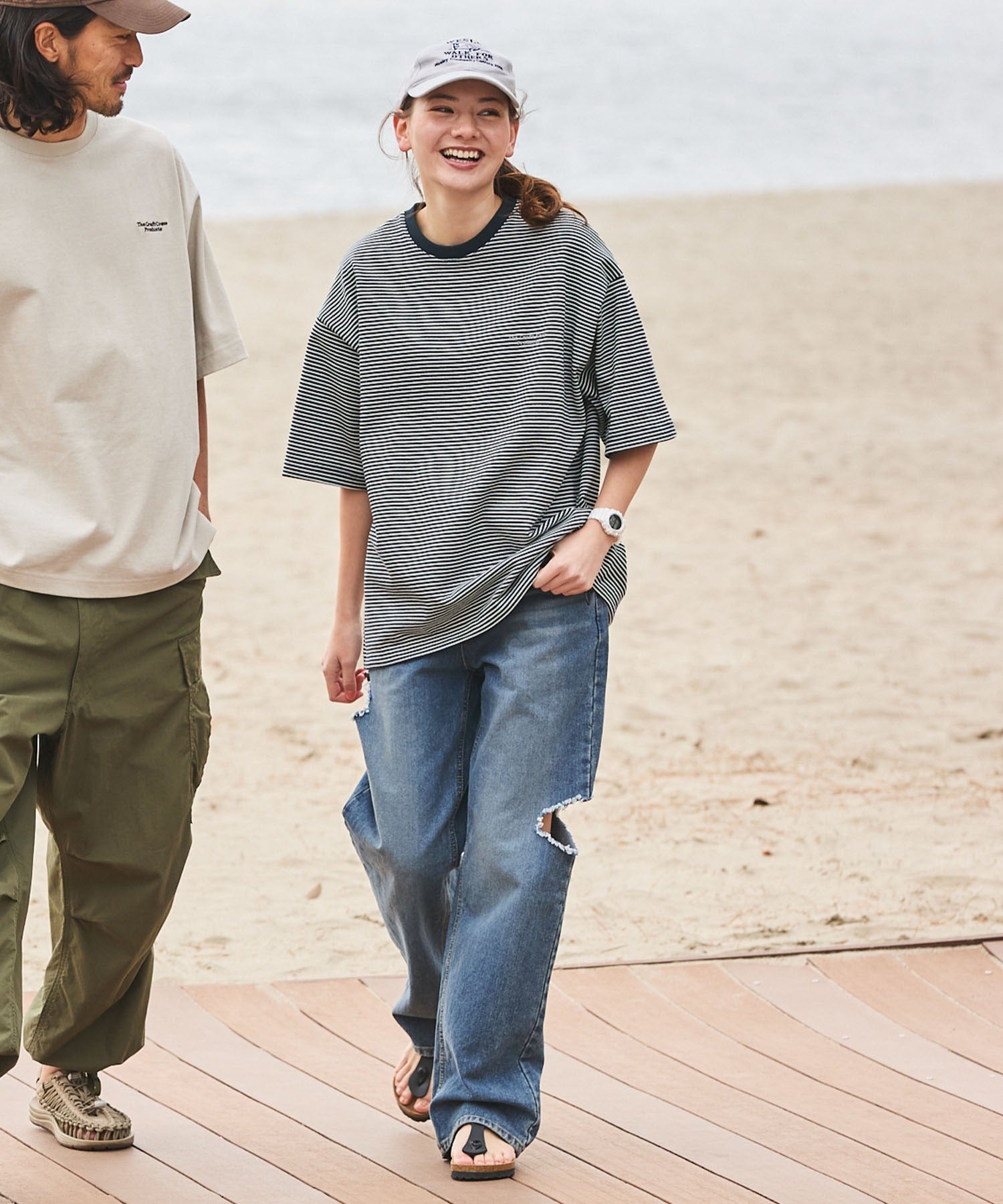 THE CRAFT CREW PRODUCTS / 抽繩設計 條紋短袖T恤