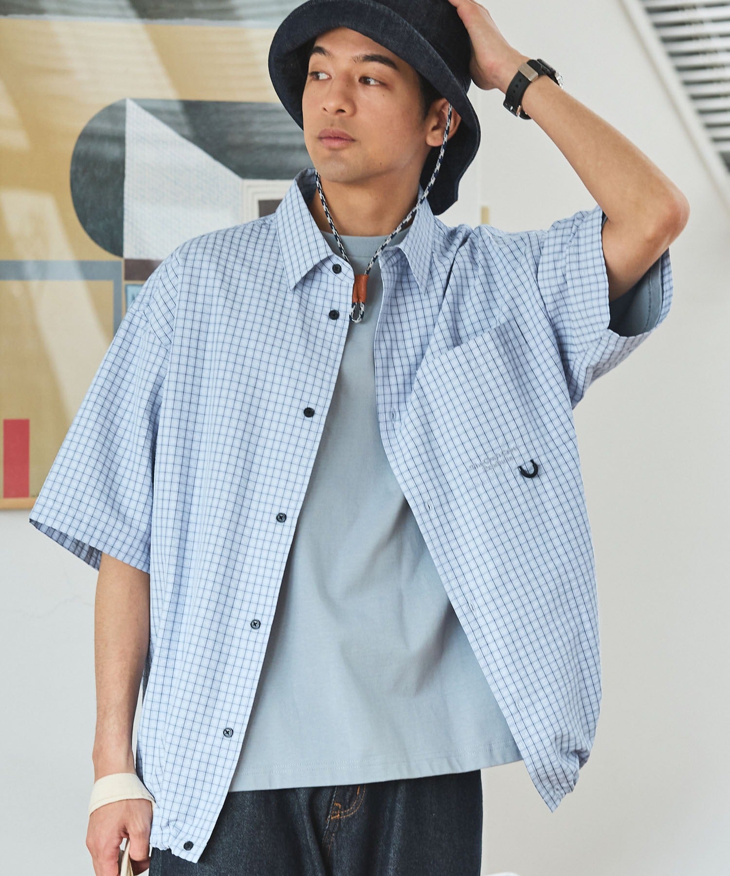 THE CRAFT CREW PRODUCTS / 格紋 泡泡紗 抽繩 短襯衫