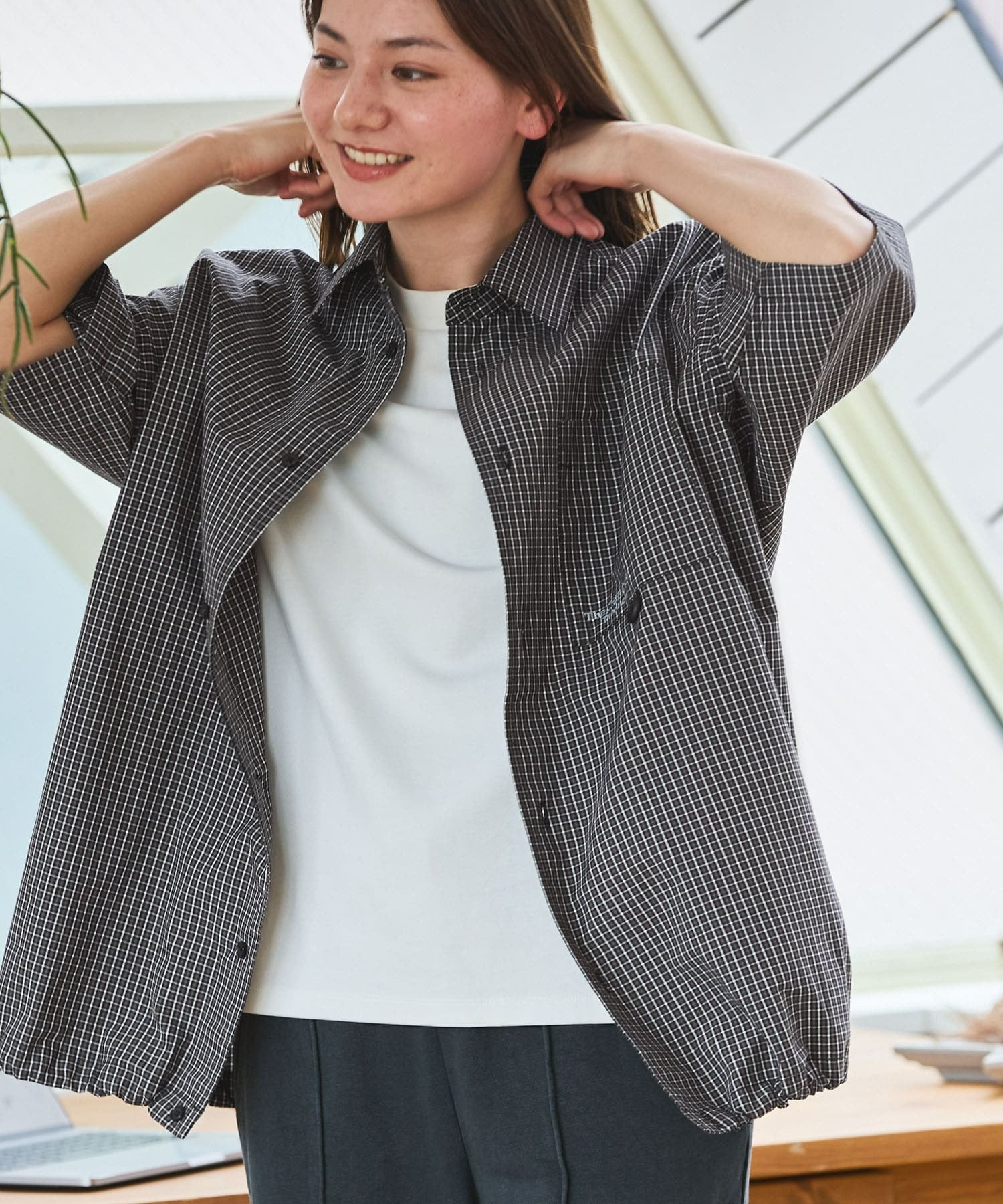 THE CRAFT CREW PRODUCTS / 格紋 泡泡紗 抽繩 短襯衫