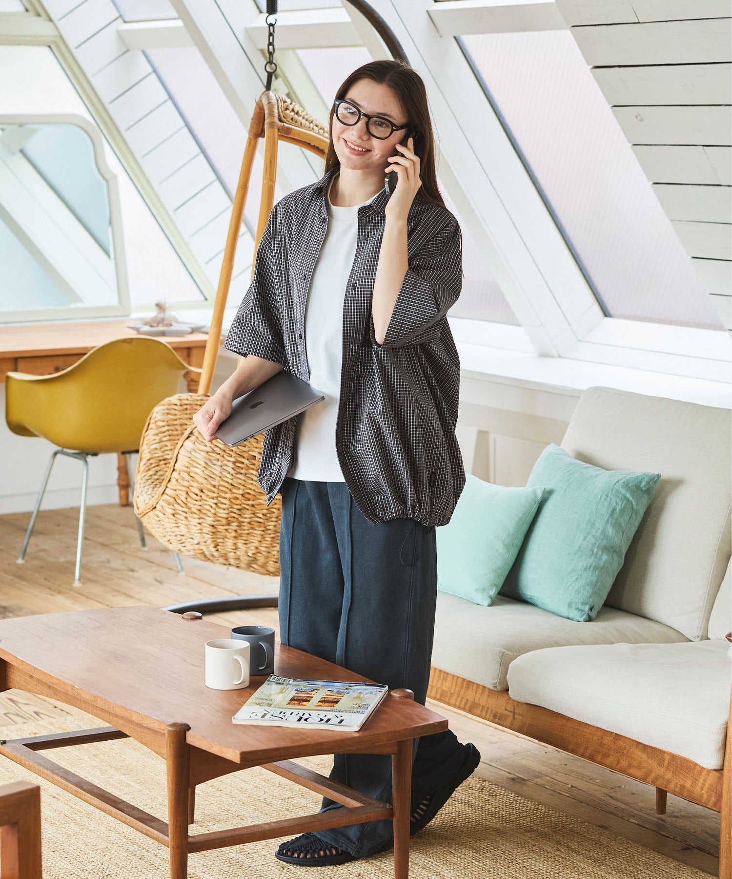 THE CRAFT CREW PRODUCTS / 格紋 泡泡紗 抽繩 短襯衫