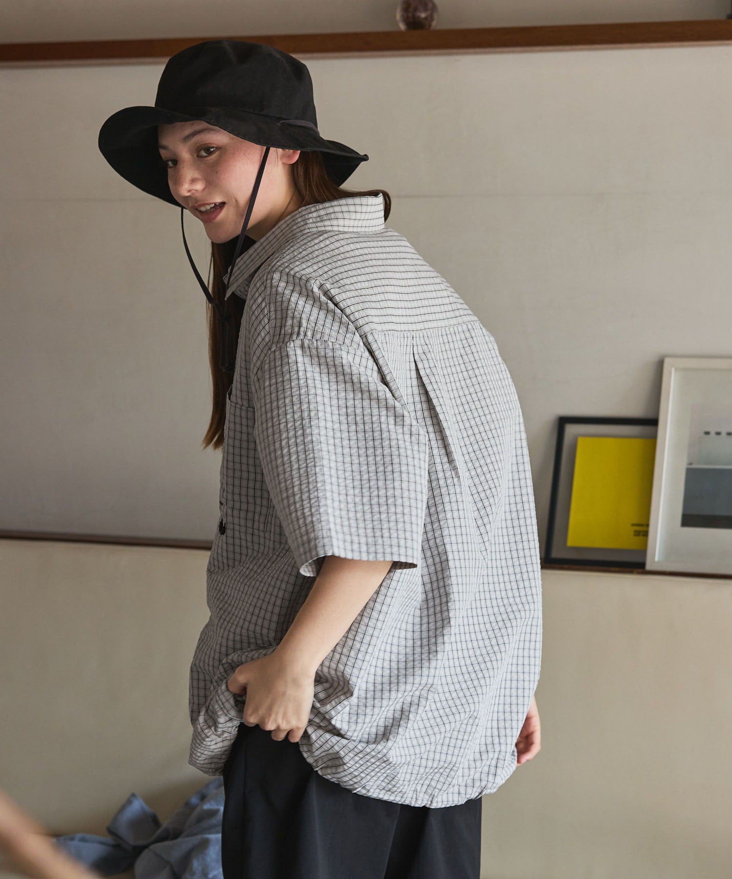 THE CRAFT CREW PRODUCTS / 格紋 泡泡紗 抽繩 短襯衫