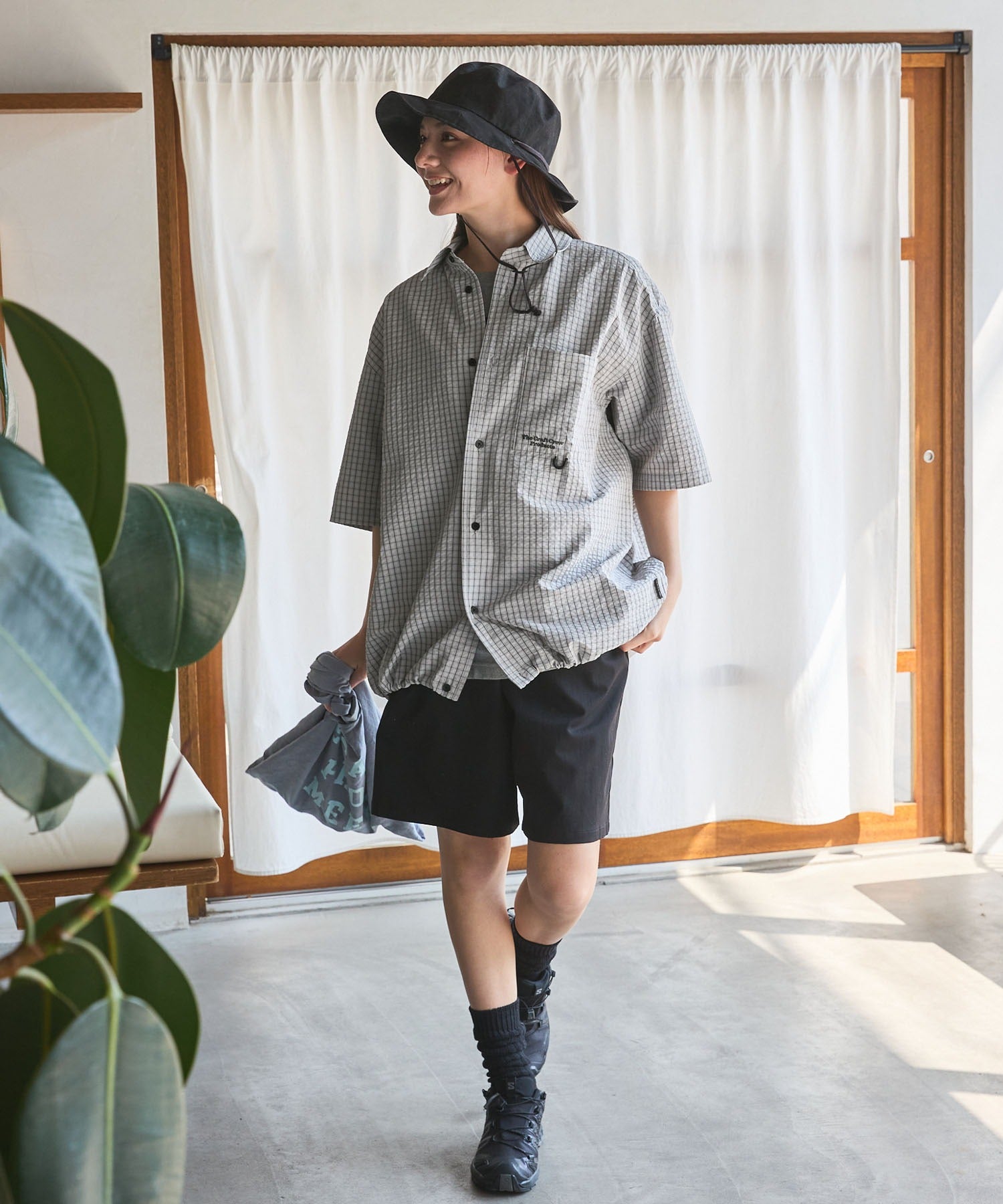 THE CRAFT CREW PRODUCTS / 格紋 泡泡紗 抽繩 短襯衫