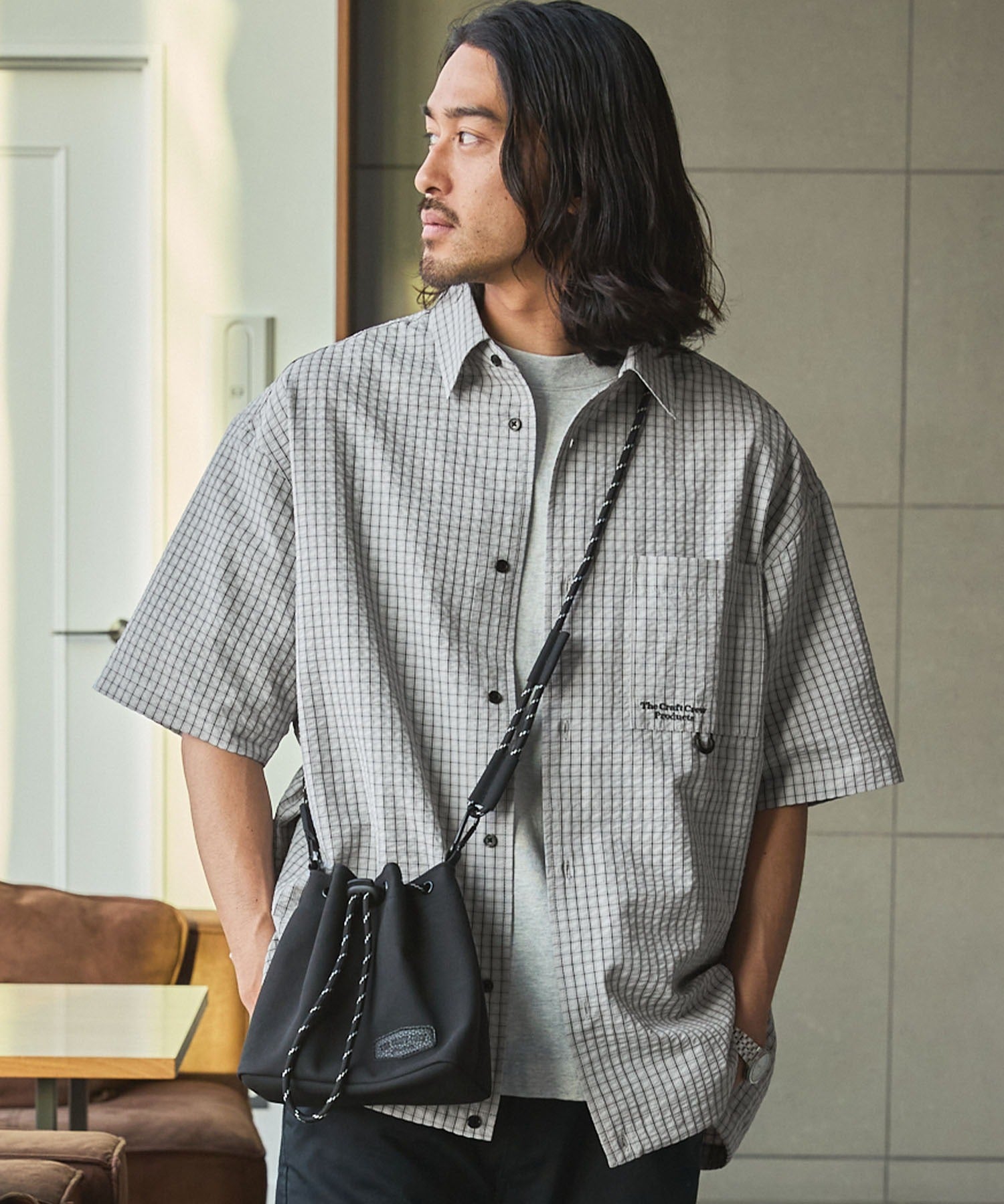 THE CRAFT CREW PRODUCTS / 格紋 泡泡紗 抽繩 短襯衫