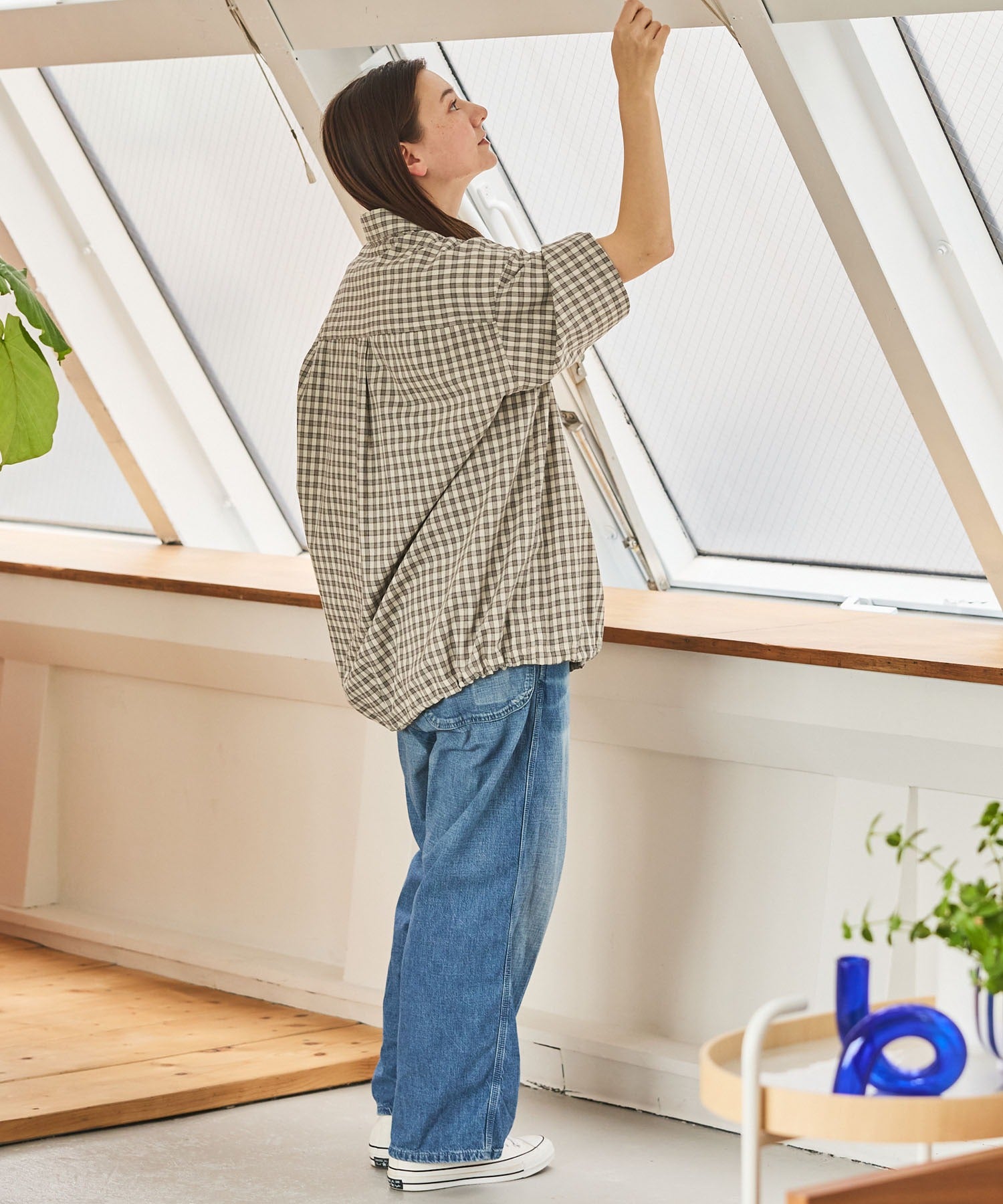 THE CRAFT CREW PRODUCTS / 格紋 泡泡紗 抽繩 短襯衫