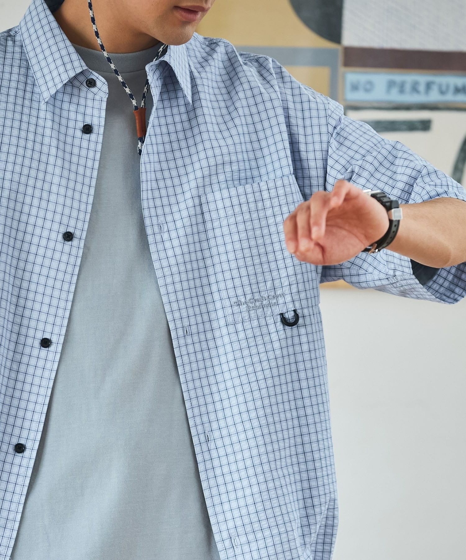 THE CRAFT CREW PRODUCTS / 格紋 泡泡紗 抽繩 短襯衫