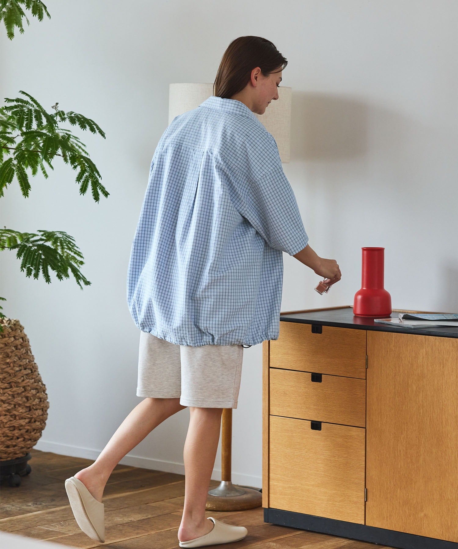 THE CRAFT CREW PRODUCTS / 格紋 泡泡紗 抽繩 短襯衫