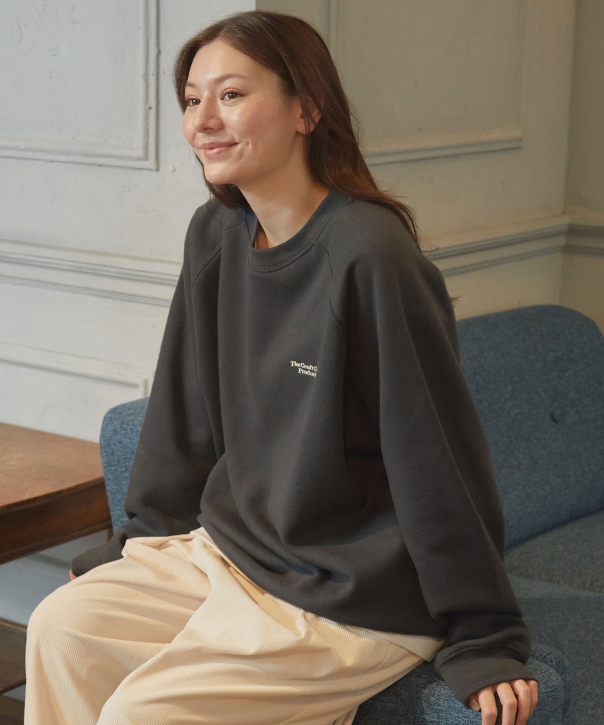 THE CRAFT CREW PRODUCTS / 內刷毛 插肩袖 圓領衫(LOGO刺繡.抽繩下擺)