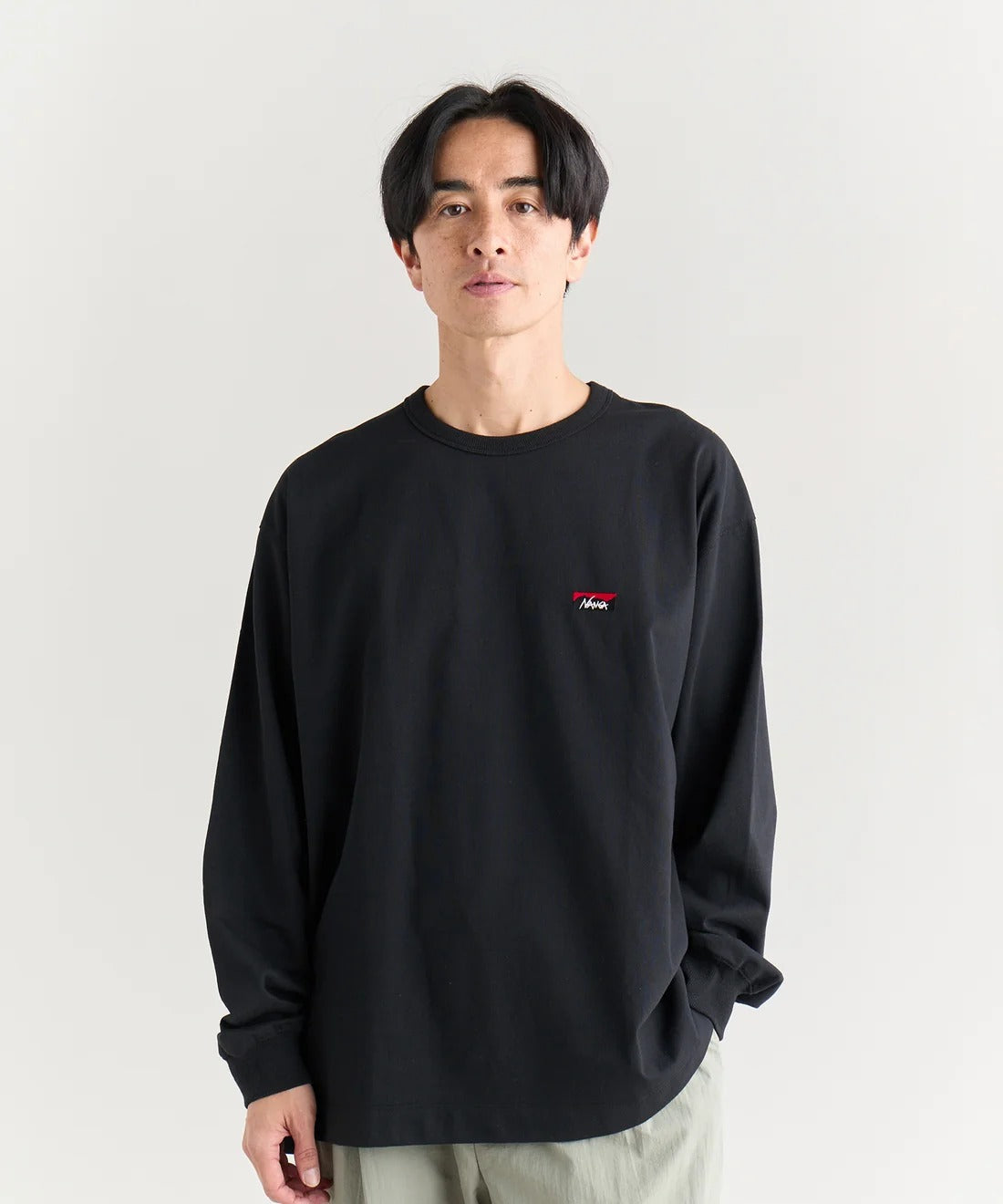 NANGA / ECO HYBRID BOX LOGO EMBROIDERY L/S TEE(UNISEX) 再生棉方形LOGO刺繡長袖T恤