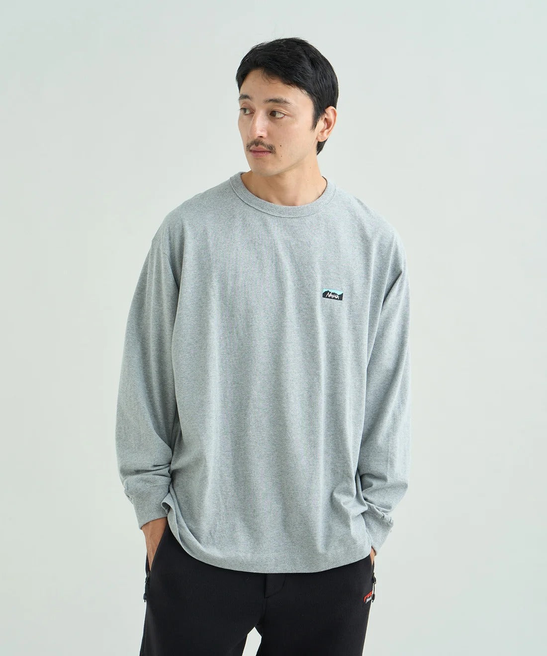 NANGA / ECO HYBRID BOX LOGO EMBROIDERY L/S TEE(UNISEX) 再生棉方形LOGO刺繡長袖T恤