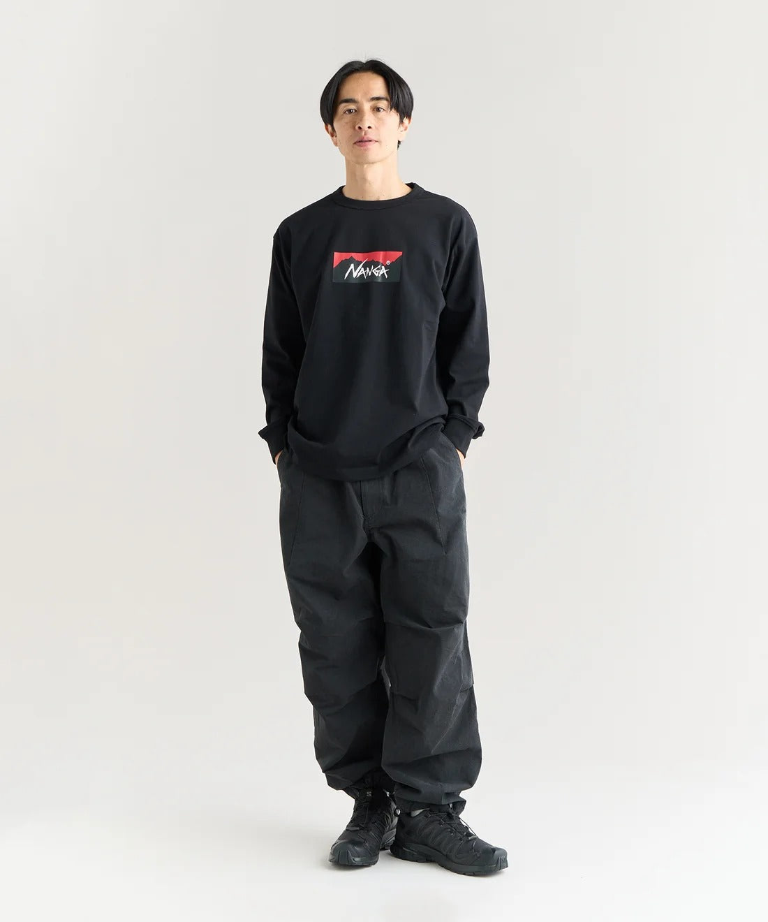 NANGA / ECO HYBRID BOX LOGO L/S TEE(UNISEX) 再生棉方形LOGO印花長袖T恤