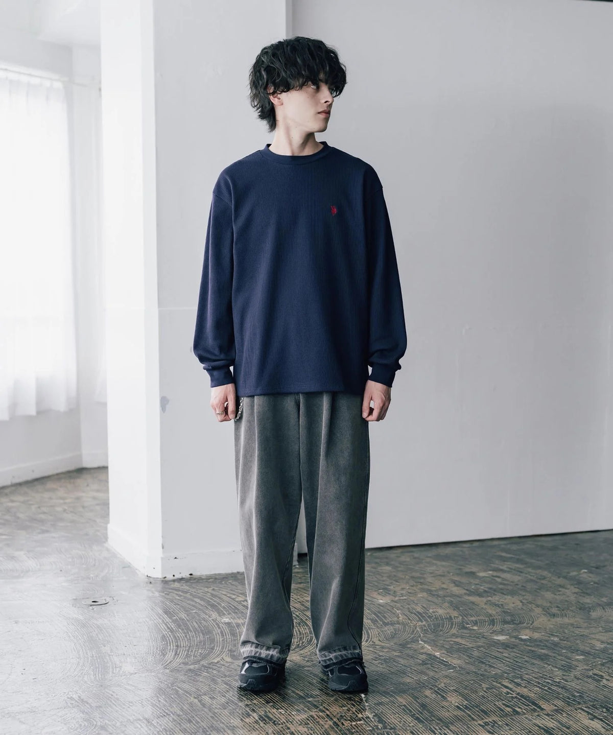 U.S. POLO ASSN. / 刺繡格紋圓領長袖T恤(日本聯名限定)