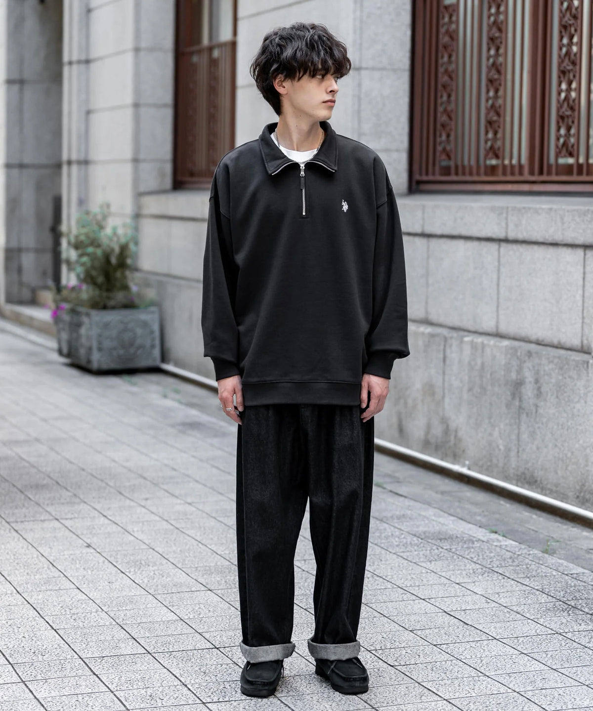 U.S. POLO ASSN. / 寬鬆 刷毛刺繡 半拉鍊開襟衫(日本聯名限定)