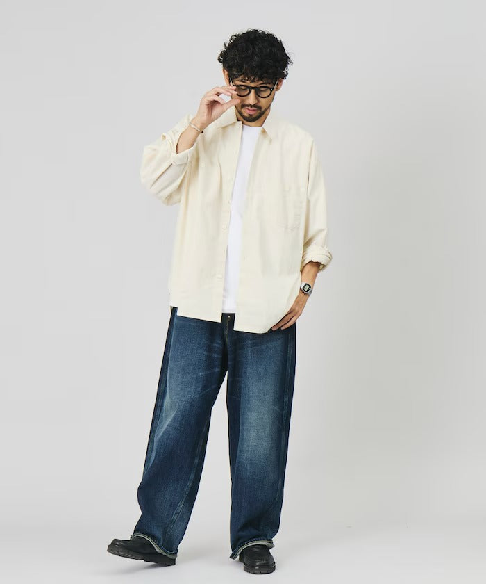HINSON/日本聯名限定 寬鬆版牛仔布感工裝長袖襯衫