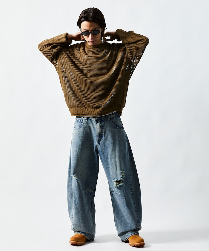 FREAK'S STORE / 寬鬆仿舊弧形牛仔褲