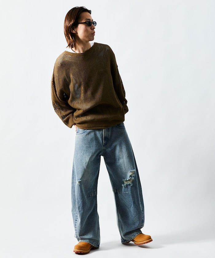 FREAK'S STORE / 寬鬆仿舊弧形牛仔褲