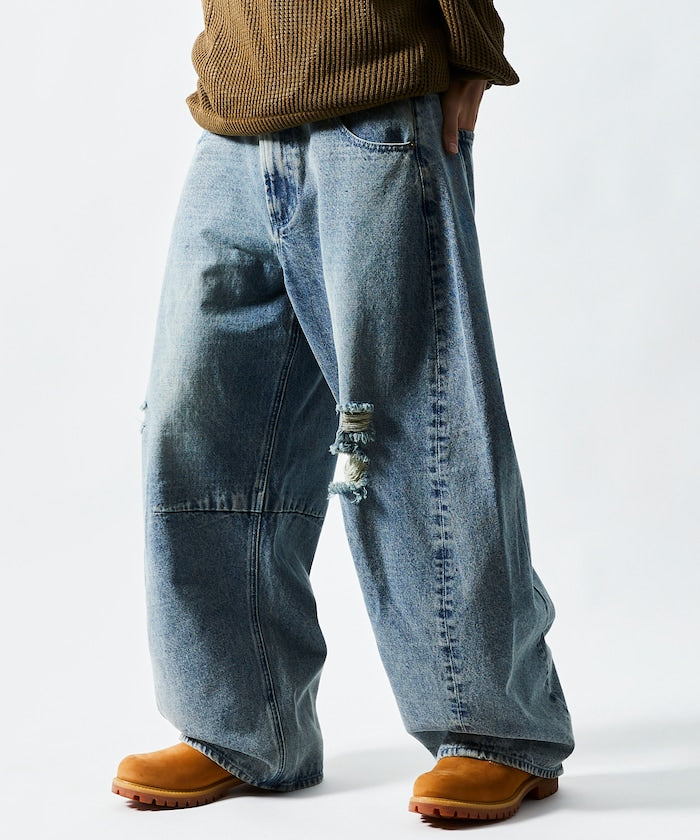 FREAK'S STORE / 寬鬆仿舊弧形牛仔褲