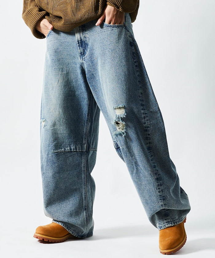 FREAK'S STORE / 寬鬆仿舊弧形牛仔褲