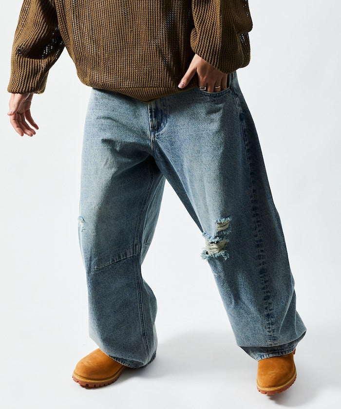 FREAK'S STORE / 寬鬆仿舊弧形牛仔褲