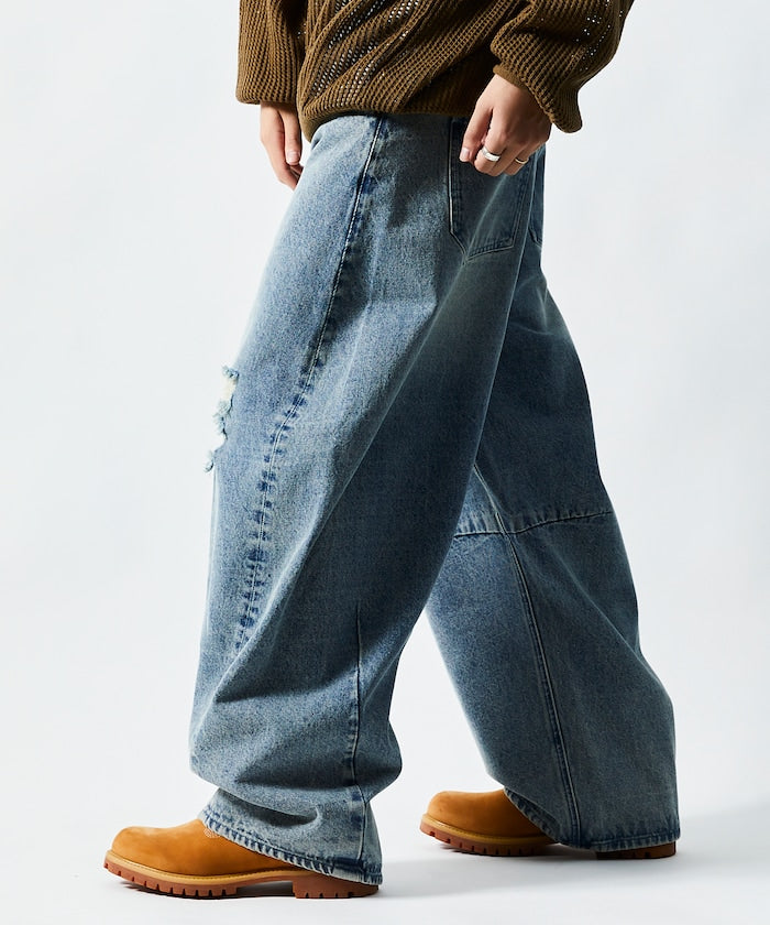 FREAK'S STORE / 寬鬆仿舊弧形牛仔褲