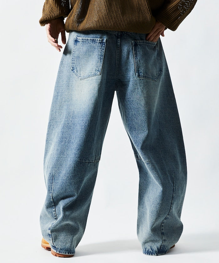 FREAK'S STORE / 寬鬆仿舊弧形牛仔褲