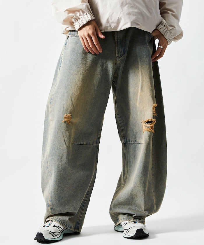 FREAK'S STORE / 寬鬆仿舊弧形牛仔褲