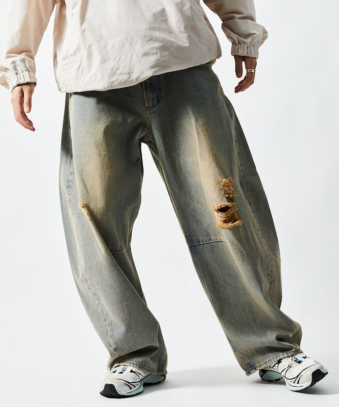 FREAK'S STORE / 寬鬆仿舊弧形牛仔褲